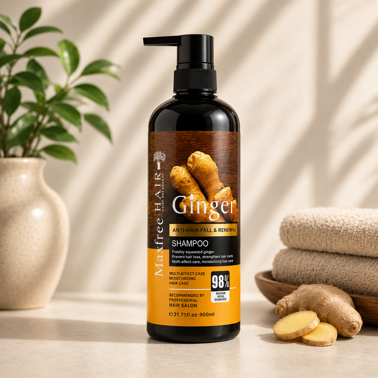 Maxfree Hair Ginger Anti-Hair Fall &amp; Renewal Shampoo (900ml)