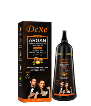 DeXe Argan Speedy Hair Color Shampoo – Instant Black Hair in 5 Minutes | Grey Coverage | Enriched with Argan Oil