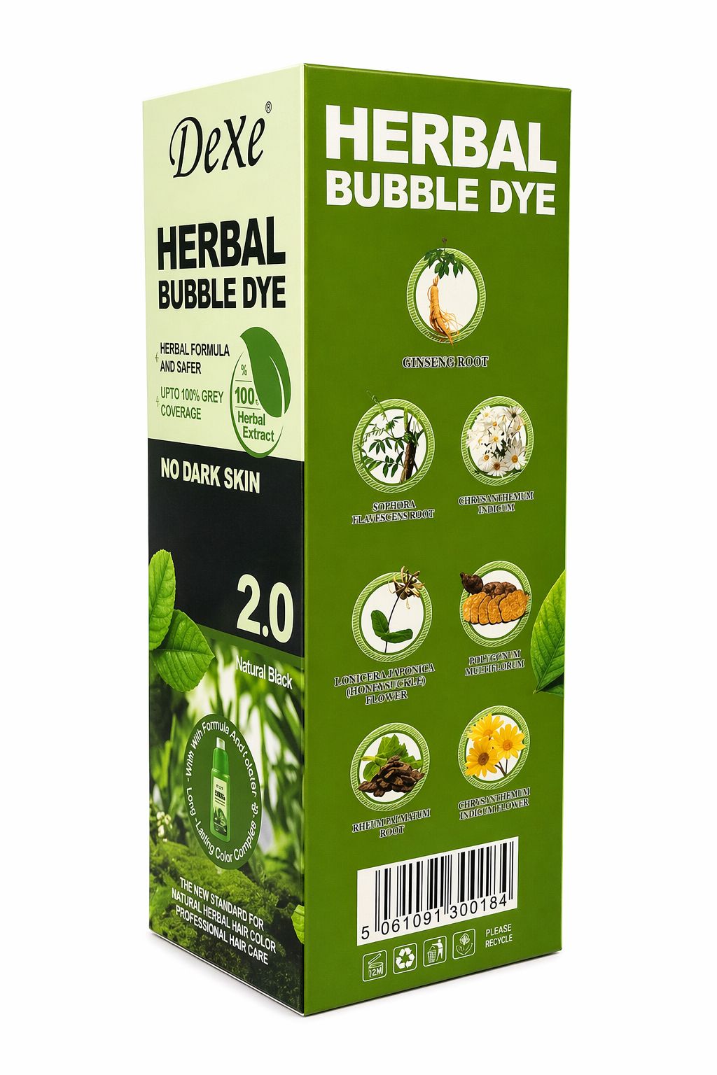 DeXe Herbal Bubble Hair Dye Shampoo 2.0 – Natural Black Hair Color | 100% Grey Coverage | Herbal Formula | No Ammonia