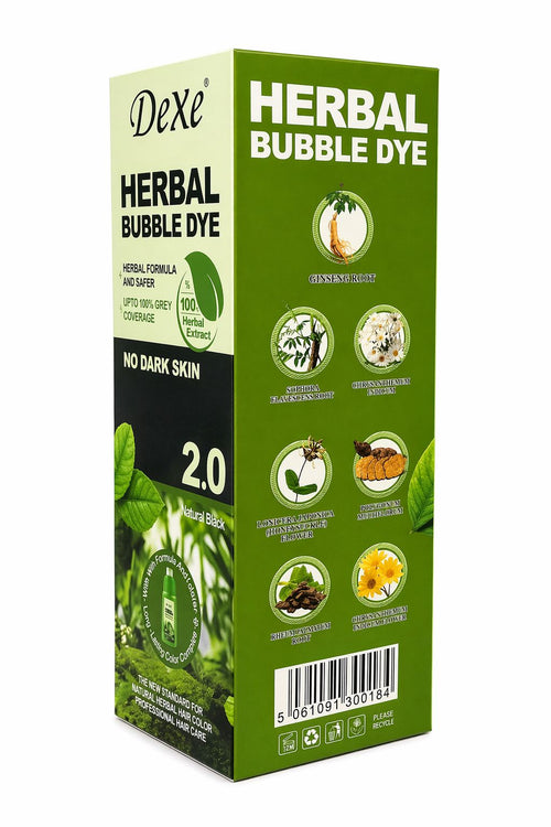 DeXe Herbal Bubble Hair Dye Shampoo 2.0 – Natural Black Hair Color | 100% Grey Coverage | Herbal Formula | No Ammonia