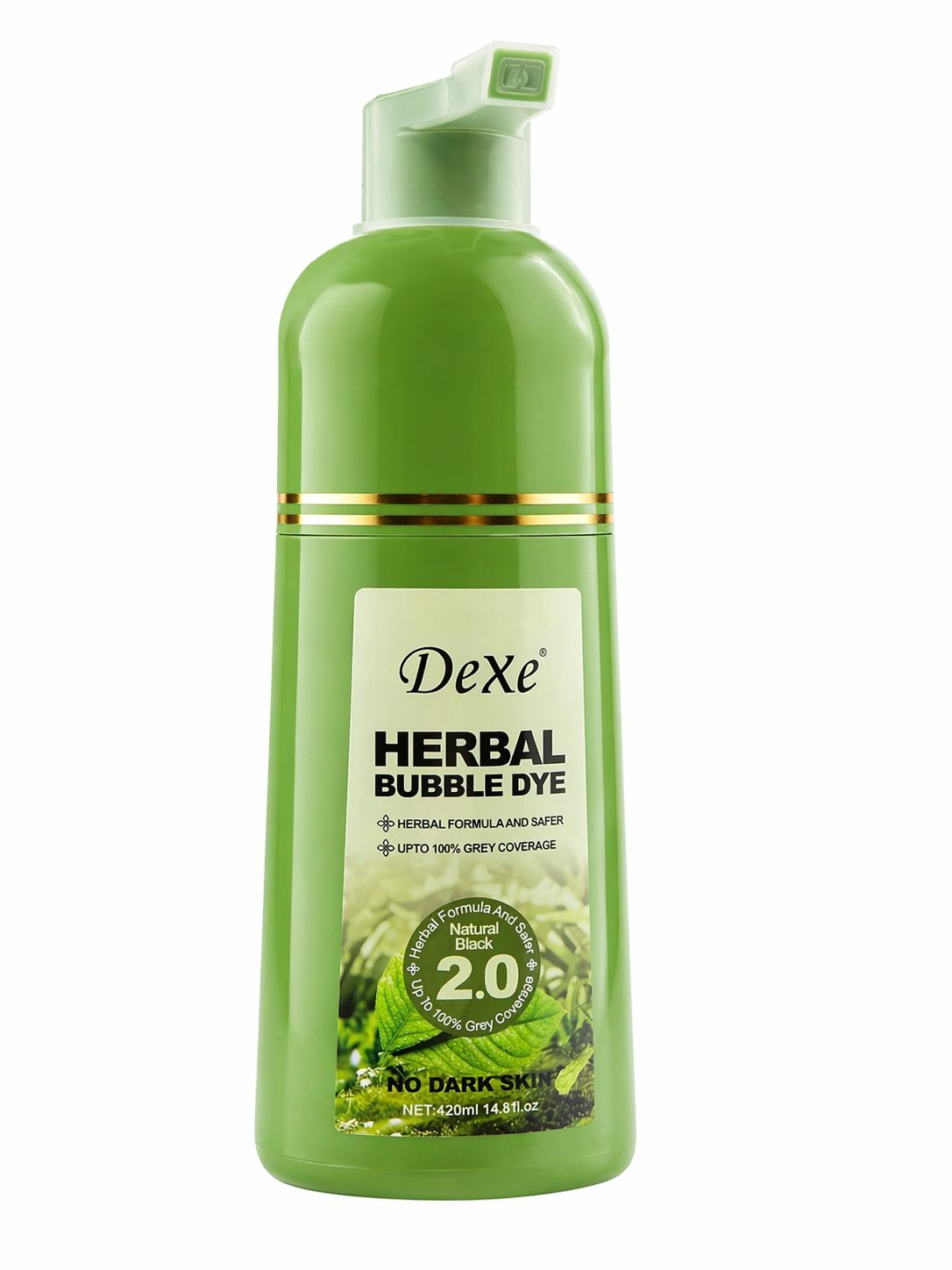 DeXe Herbal Bubble Hair Dye Shampoo 2.0 – Natural Black Hair Color | 100% Grey Coverage | Herbal Formula | No Ammonia