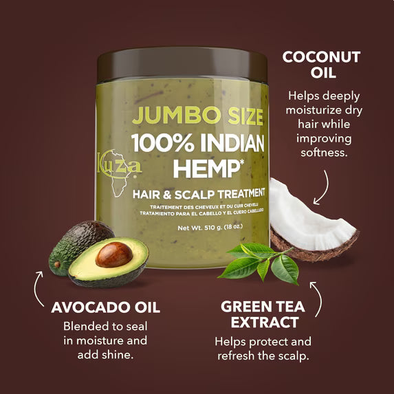 Jumbo-Sized jar of Kuza 100% Indian Hemp Hair & Scalp Treatment.